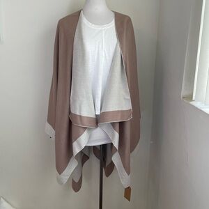 NWT Melifluos Shawl Wrap Poncho Ruana Cape Open Front Cardigan (Beige White)